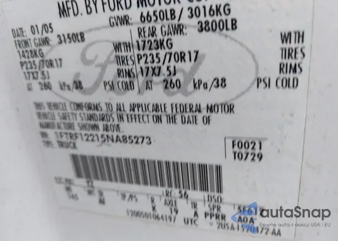 2005 Ford F-150 Stx/Xl/Xlt from USA, damaged, VIN 1FTRF12215NA85273